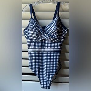 Draper James - Lands’ End - NWOT - 18W - Navy Checkered One Piece Swimsuit